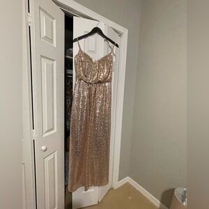 Belsoie sequined rose colored bridesmaids long dress size 12